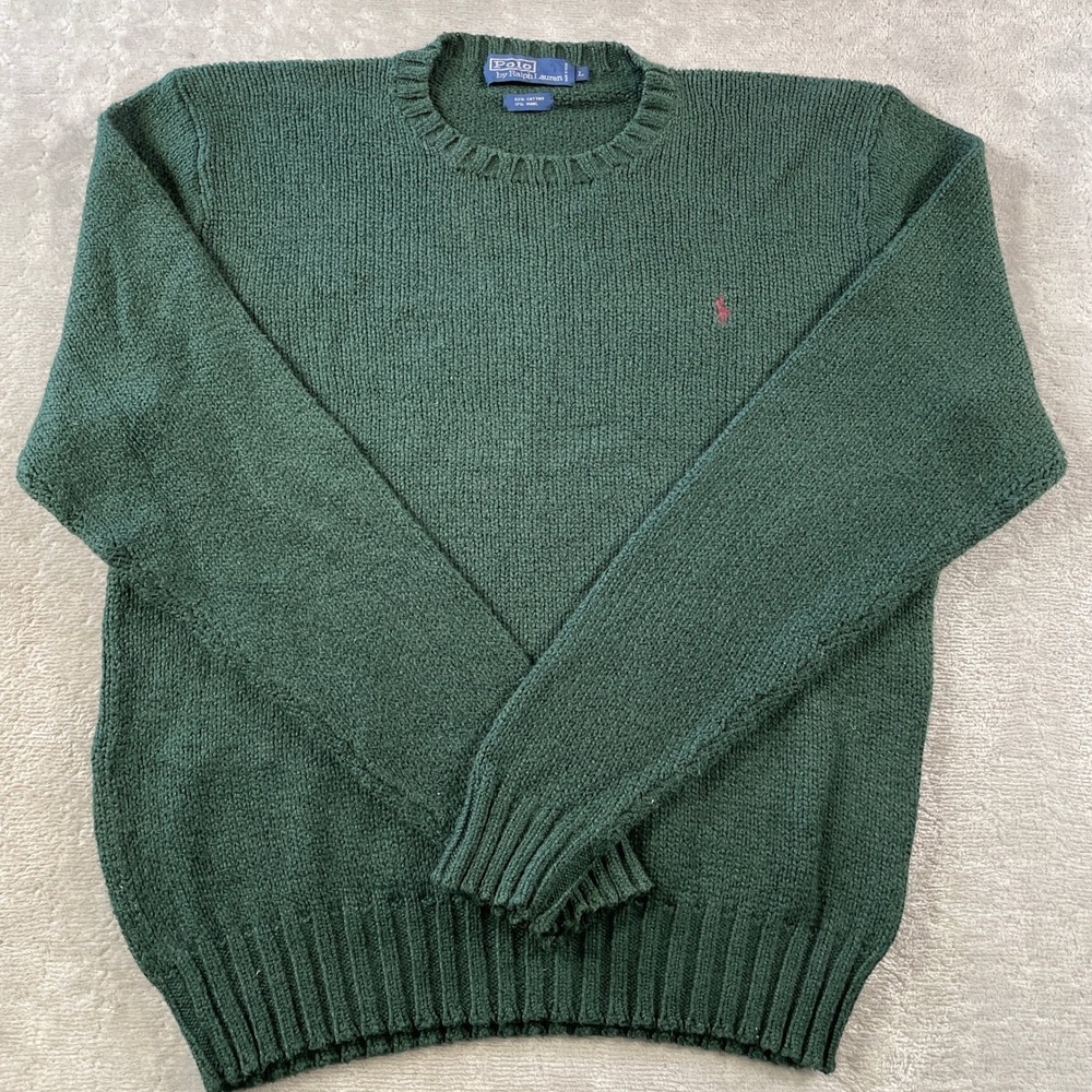 Polo Ralph Lauren SweaterMens Large Green Wool Blend Crewneck Holiday Preppy
